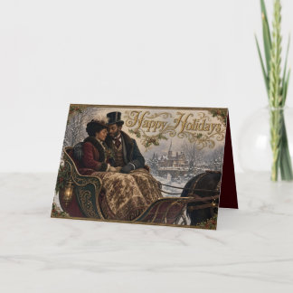 Tarjeta Festiva Paseo romántico en trineo de pareja victoriana