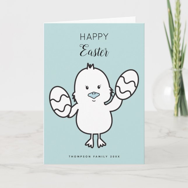 Tarjeta Festiva Pastel Azul Cute Pascua Chick & Eggs Ilustracion (Anverso)