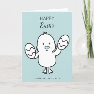 Tarjeta Festiva Pastel Azul Cute Pascua Chick & Eggs Ilustracion