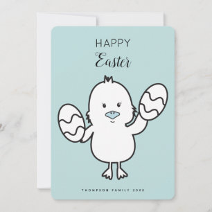 Tarjeta Festiva Pastel Azul Cute Pascua Chick & Eggs Ilustracion