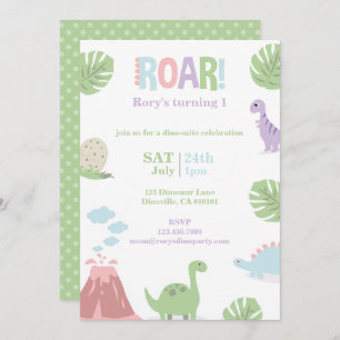 Tarjeta Festiva Pastel Baby Dinosaur Kids Birday Fiesta