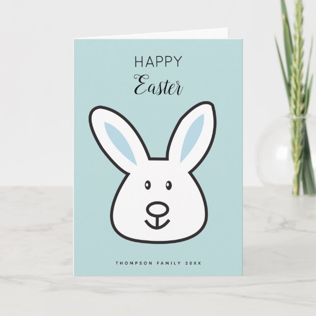 Tarjeta Festiva Pastel Blue Cute Easter Bunny Ilustracion (Anverso)