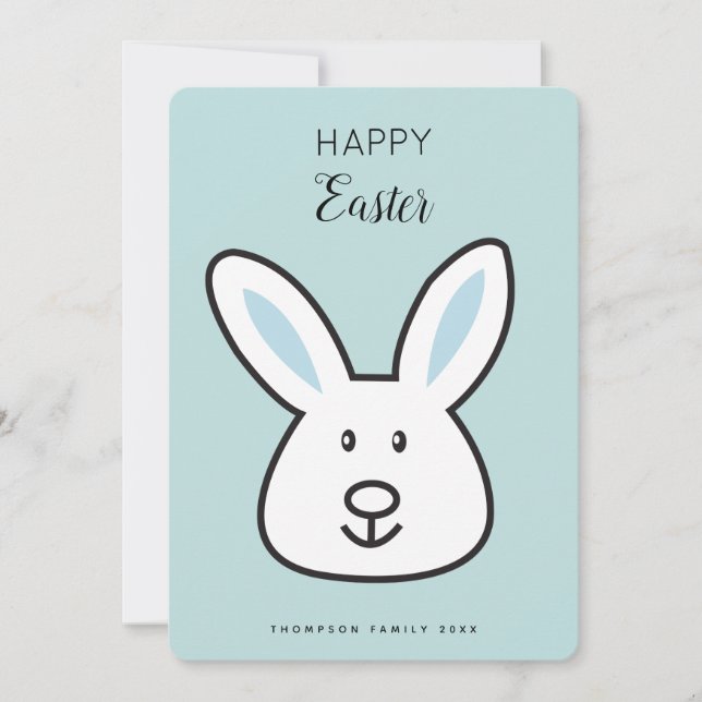 Tarjeta Festiva Pastel Blue Cute Easter Bunny Ilustracion (Anverso)
