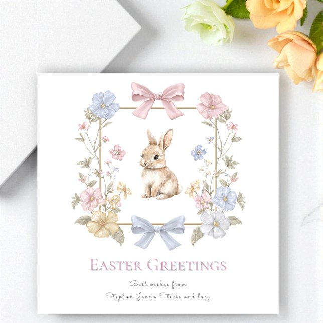 Tarjeta Festiva Pastel Bow Floral Bunny Easter Card (Subido por el creador)