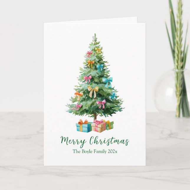 Tarjeta Festiva Pastel Bows Ribbons Christmas Tree Card (Anverso)