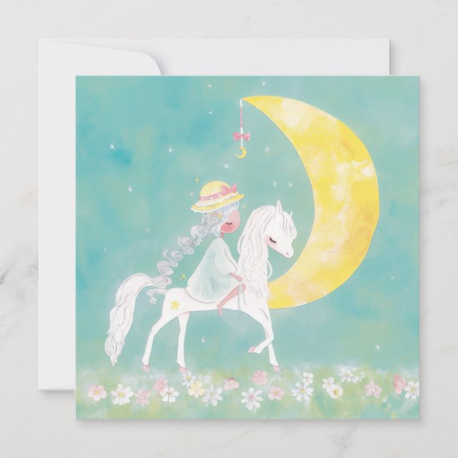 Tarjeta Festiva Pastel Celestial Pony and Crescent Moon (Anverso)