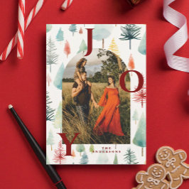 Tarjeta Festiva Pastel Christmas Trees Arch Photo Red Joy 