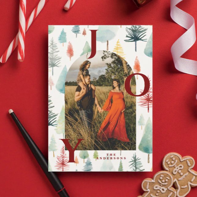Tarjeta Festiva Pastel Christmas Trees Arch Photo Red Joy  (Subido por el creador)