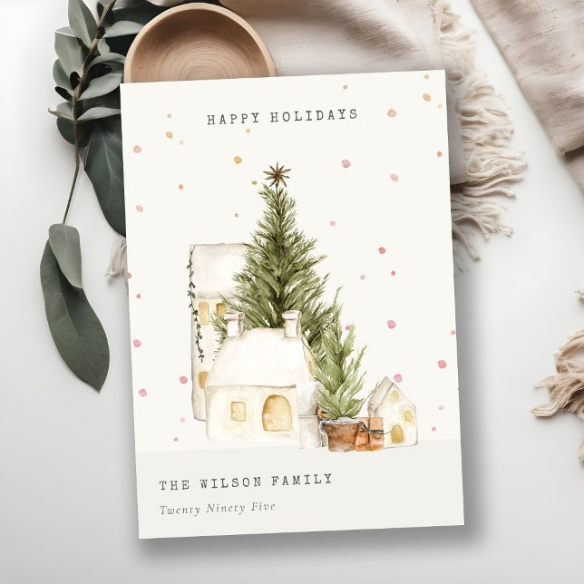 Tarjeta Festiva Pastel de Casas de Árbol de Nieve Blanca Estacione (Subido por el creador)