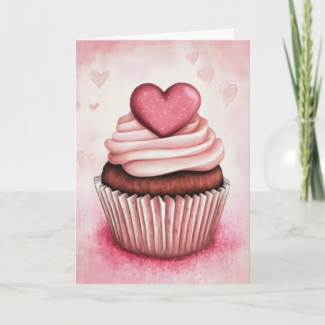 Tarjeta Festiva Pastel de corazón rosado (Anverso)