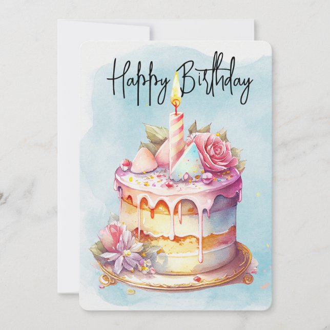 Tarjeta Festiva Pastel de cumpleaños feliz (Anverso)