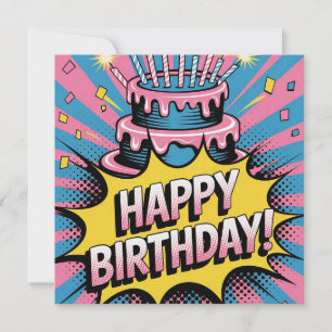 Tarjeta Festiva Pastel de cumpleaños feliz de arte pop