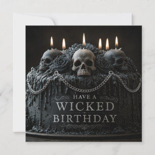 Tarjeta Festiva Pastel de cumpleaños gótico con calaveras y saludo