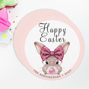 Tarjeta Festiva Pastel de Pascua de Bunny con patrón de nombre fam