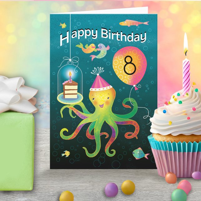 Tarjeta Festiva Pastel de pulpo 8 cumpleaños (Subido por el creador)