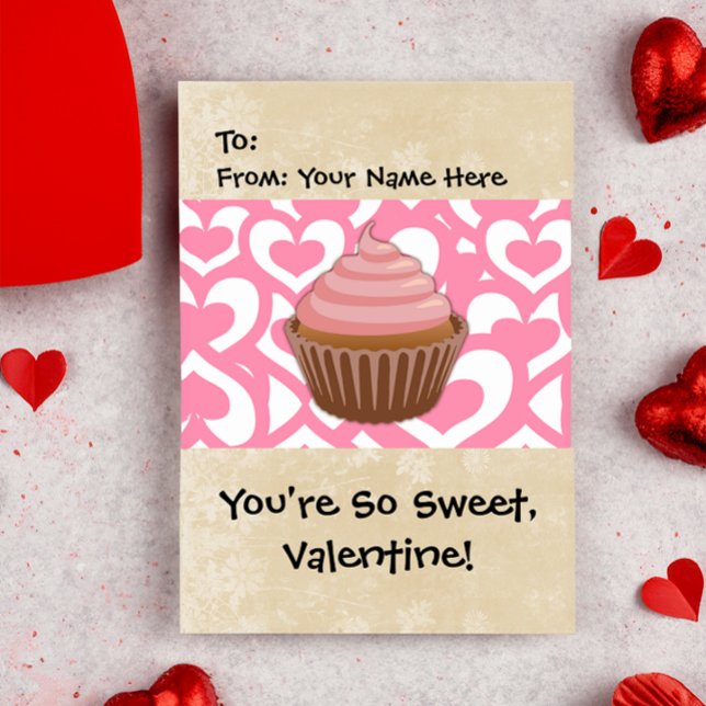 Tarjeta Festiva Pastel de San Valentín dulce (cupcake valentines day cards for kids)