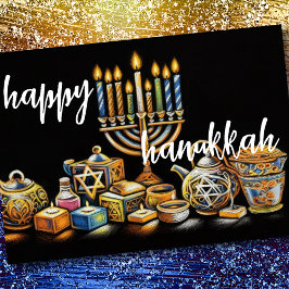 Tarjeta Festiva Pastel Dibujando Menorah Hanukkah Velas