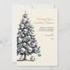 Tarjeta Festiva Pastel Disco Ball Ornament Christmas Tree Photo