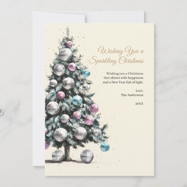 Tarjeta Festiva Pastel Disco Ball Ornament Christmas Tree Photo (Anverso)