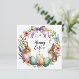 Tarjeta Festiva Pastel Easter Bunny Floral Candle Ilustracion