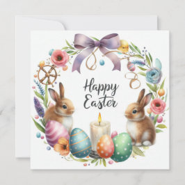 Tarjeta Festiva Pastel Easter Bunny Floral Candle Ilustracion