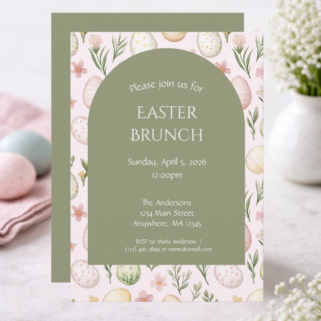 Tarjeta Festiva Pastel Easter Egg Brunch Invitation-Floral Easter (Subido por el creador)