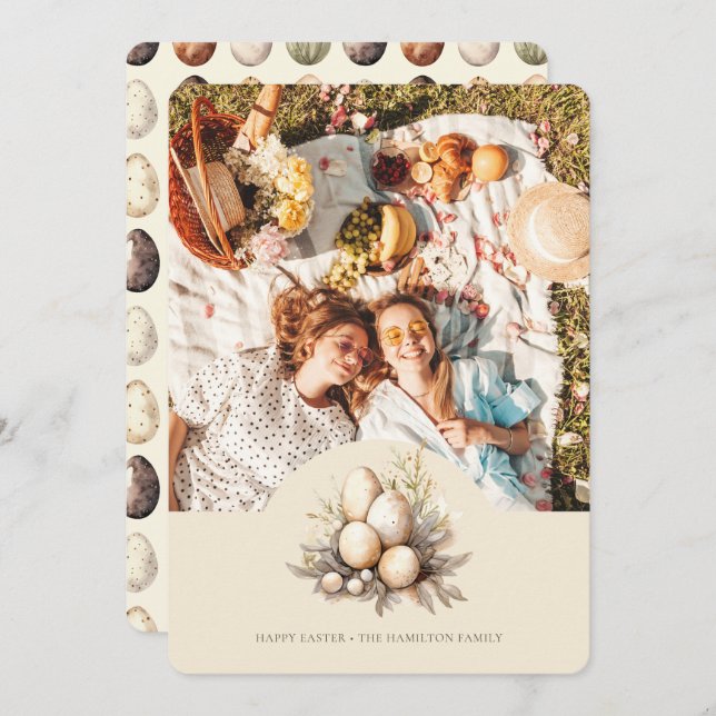 Tarjeta Festiva Pastel Easter Eggs Design with Photo Personalized (Anverso / Reverso)