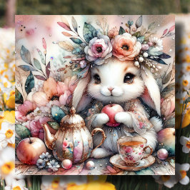 Tarjeta Festiva Pastel Easter Garden Tea Fiesta Bunny