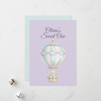 Tarjeta Festiva Pastel Fairytale Hot Air Balloon First Birthday