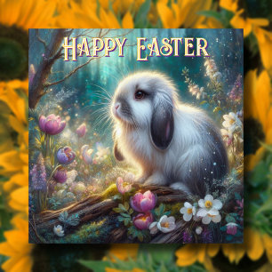 Tarjeta Festiva Pastel Floral Spring Woodland Bunny Easter
