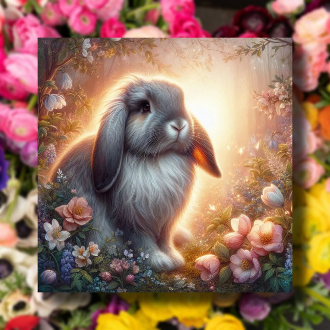 Tarjeta Festiva Pastel Flowers Lop Eared Bunny Feliz Pascua (Subido por el creador)