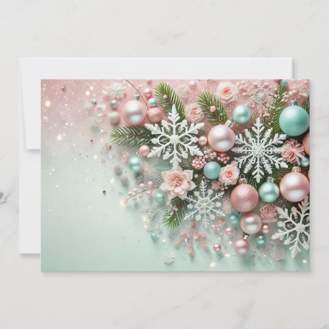 Tarjeta Festiva Pastel Glitter Christmas Design with Decorations (Anverso)