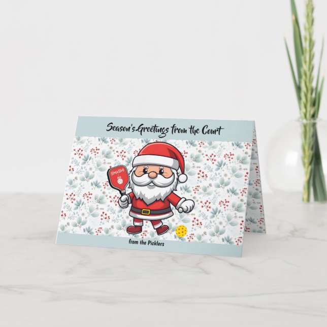 Tarjeta Festiva Pastel Navidades pickleball Santa (Anverso)