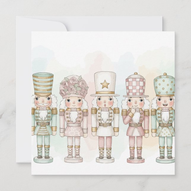 Tarjeta Festiva Pastel Nutcracker Toy Collection Watercolor card (Anverso)