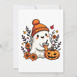 Tarjeta Festiva Pastel Otoño Kawaii Fantasma de Otoño Especias de 