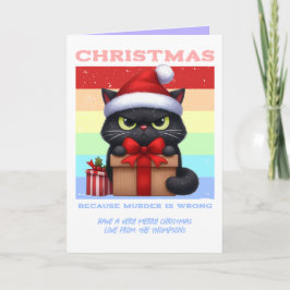 Tarjeta Festiva Pastel Party Panic Funny Cat Retro Christmas Photo