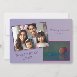 Tarjeta Festiva Pastel Personalizado Púrpura Foto Crochet Egg East