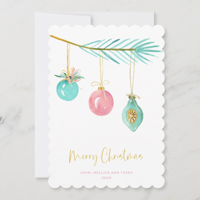 Tarjeta Festiva Pastel Pink Farmhouse Chequear Ornamento de Navida (Anverso)