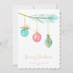 Tarjeta Festiva Pastel Pink Farmhouse Chequear Ornamento de Navida