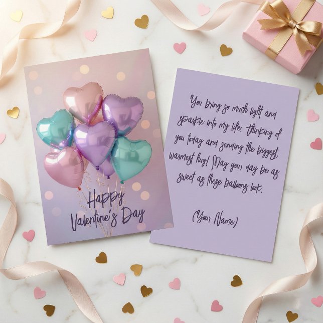 Tarjeta Festiva Pastel Pink Purple Heart Balloons Valentine's Day (Subido por el creador)
