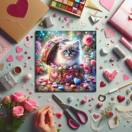 Tarjeta Festiva Pastel Purpurina Ragdoll Cat Candy Hearts Valentin