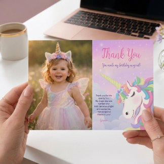Tarjeta Festiva Pastel Rainbow Magical Birthday Thank You Card