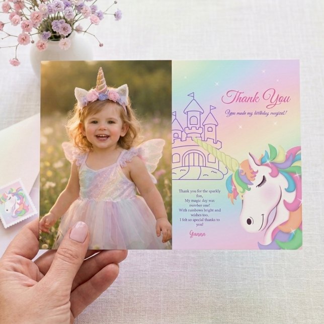 Tarjeta Festiva Pastel Rainbow Magical Birthday Thank You Card (Subido por el creador)