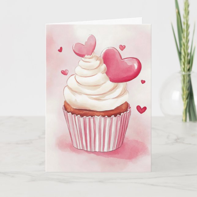 Tarjeta Festiva Pastel rosa y corazón (Anverso)