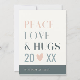 Tarjeta Festiva Pastel Scandi Rubor Gray Peace Love & Hugs 2023