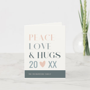 Tarjeta Festiva Pastel Scandi Rubor Gris Paz Amor & Abrazos 2023