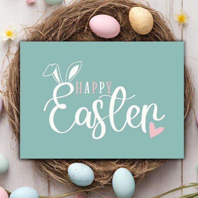 Tarjeta Festiva Pastel simple Rosa y Verde Feliz Pascua (Simple Pastel Pink & Green Happy Easter Holiday Card)