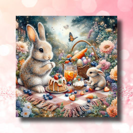 Tarjeta Festiva Pastel Spring Bunny Cesta de Pascua Picnic