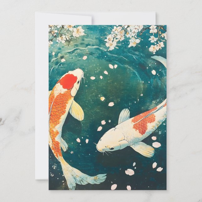 Tarjeta Festiva Pastel Spring Koi Blossom (Anverso)