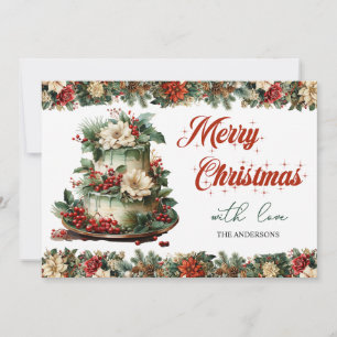 Tarjeta Festiva Pastel tradicional de Navidades tradicionales retr